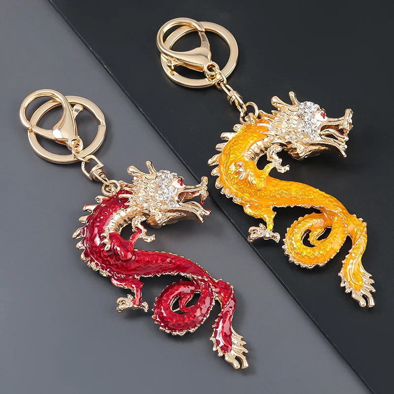 

Cartoon Rhinestone Chinese Zodiac Dragon Pendant Keychain Men's Key Ring Accessories Women Bag Pendant Gift