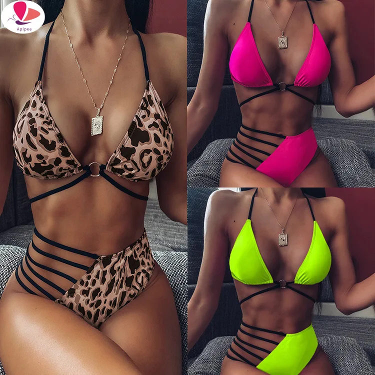 

APIPEE Sexy V-bar Underwired Bra Push Up Bikini Women Swimwear Female Swimsuit Two-pieces Set V Wire Bather Bathing Suit Swim