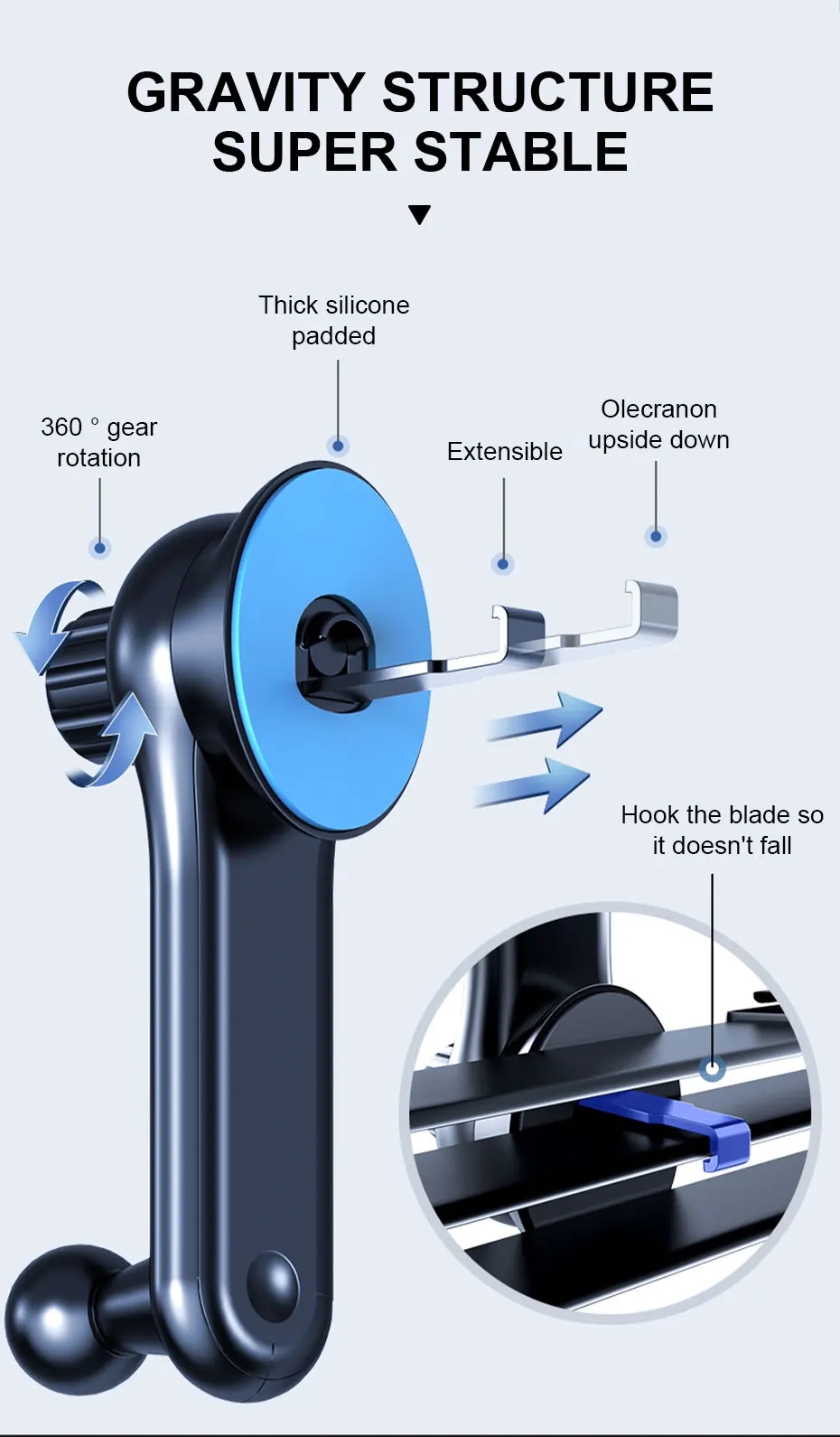 SEAMETAL Universeller Auto-Handyhalter, 360 Grad drehbar, für Lüftungsschlitze im Auto, GPS-Ständer im Auto für iPhone, Xiaomi, Huawei – Detail 6