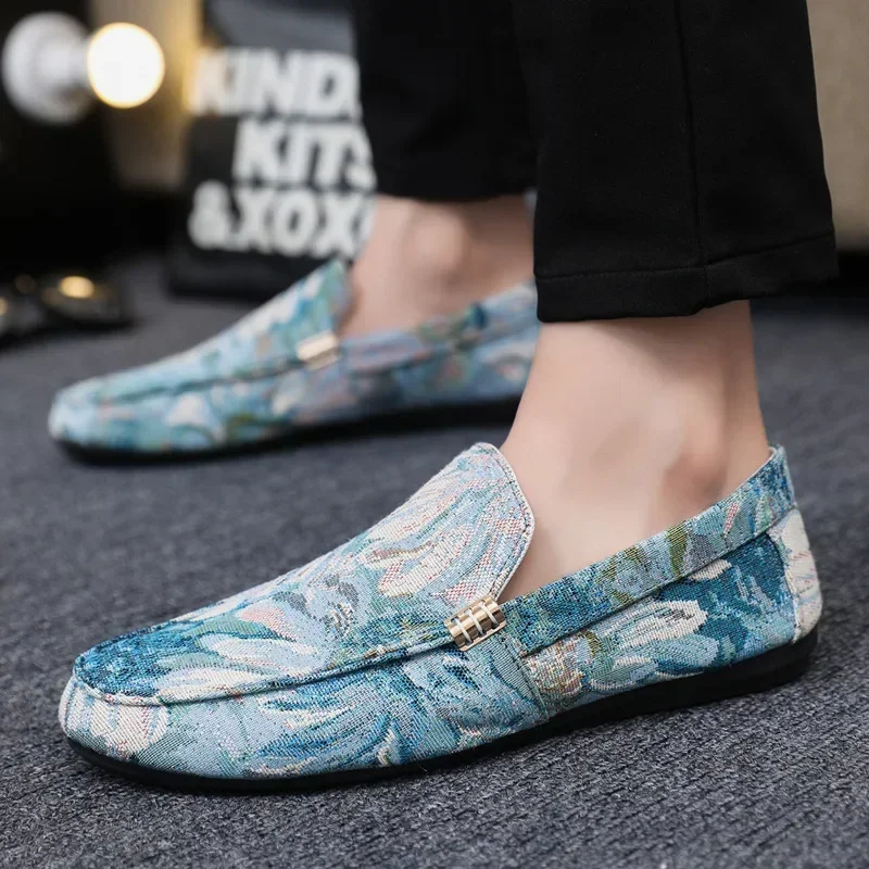 Man Printing Loafers Summer Shoes Men Walking Casual Light Canvas Shoes Male Breathable Fashion Flat Slip-on Footwear Sneakers 4