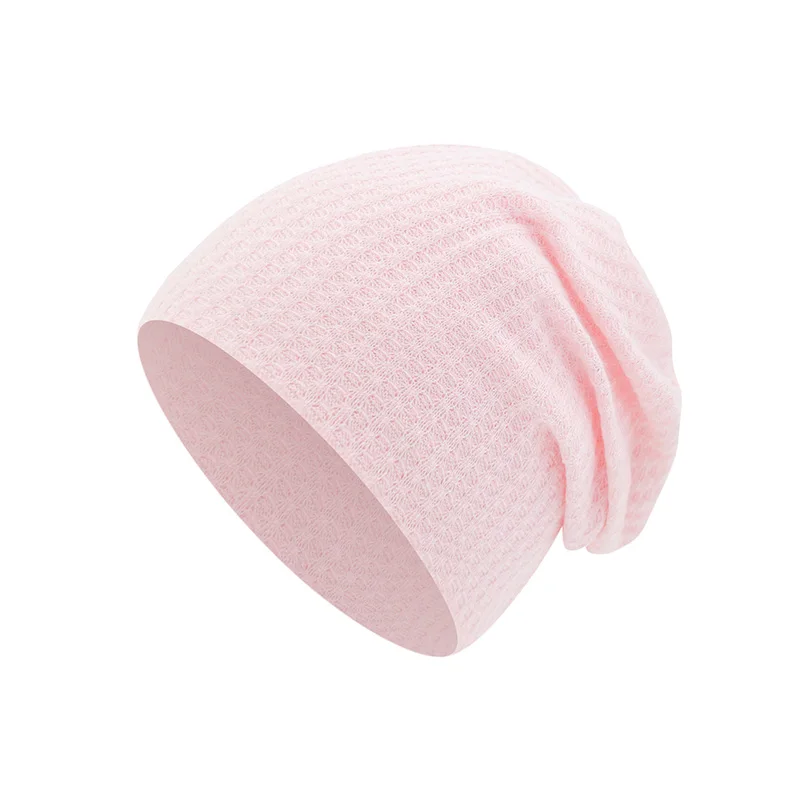 Spring Knitted Waffle Baby Beanie - Double Layer Solid Color Newborn Hat