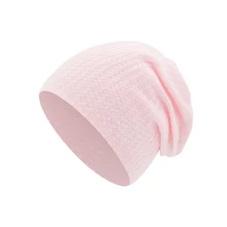 Spring Knitted Waffle Baby Beanie - Double Layer Solid Color Newborn Hat (Pink 1PC)