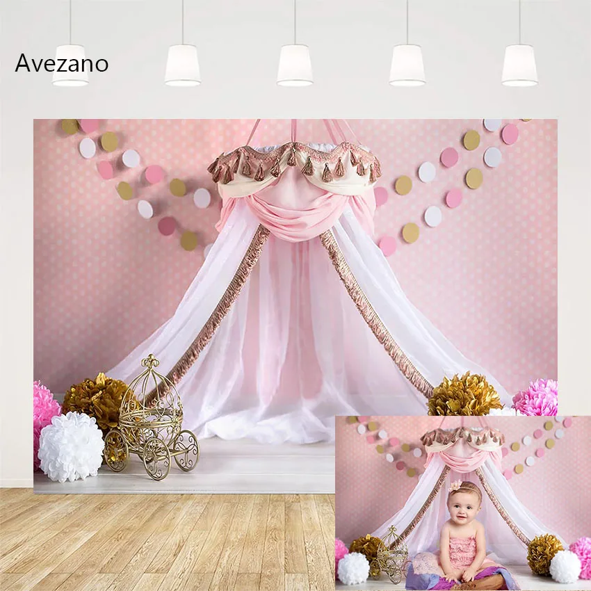 

Avezano Princess House Tent Photography Background Pink Polka Dots Flower Girl Birthday Portrait Backdrop Photo Studio Photocall