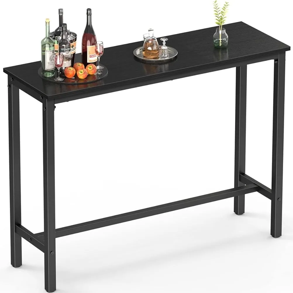 

Bar Table, 47" Pub High Top Rectangular Height Sofa Console Dining Coffee Table, for Narrow Space, Sturdy Metal Frame, Black