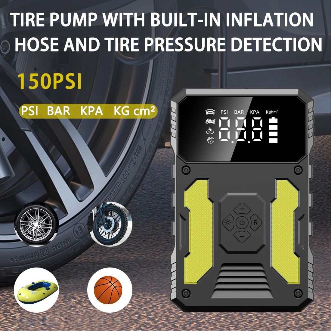 Portable 12V Multi-Function Jump Starter Power Bank 500A Peak 1000A LED Light Built-In Air Pump Car Truck Flashlight
