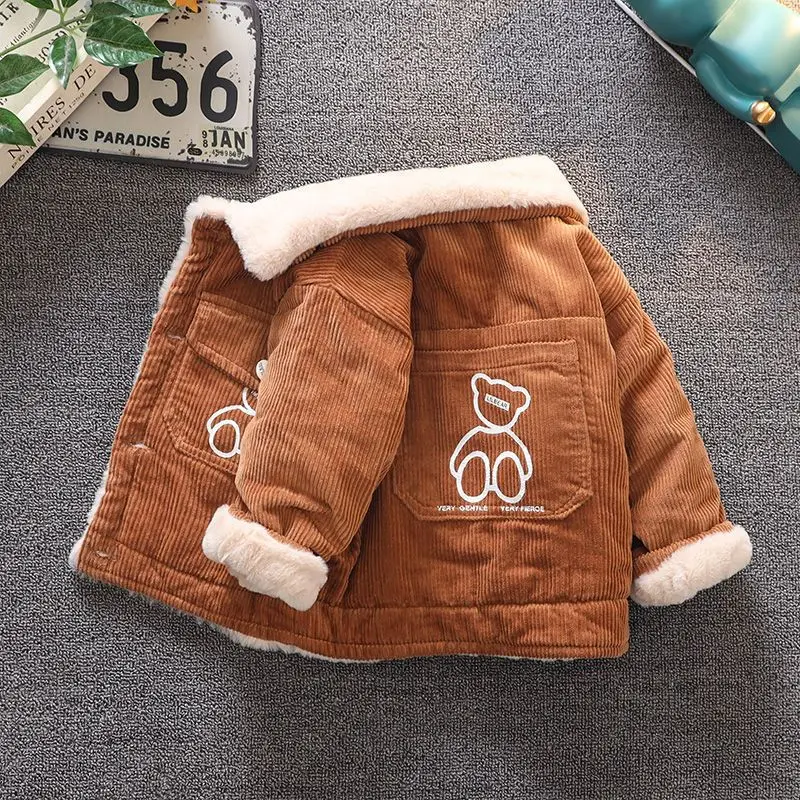 Autumn Winter Kids Thicken Plush Jackets Coat Cotton Padded Clothes Infant Warm Corduroy Outerwear Toddler Thick Clothes kids jackets