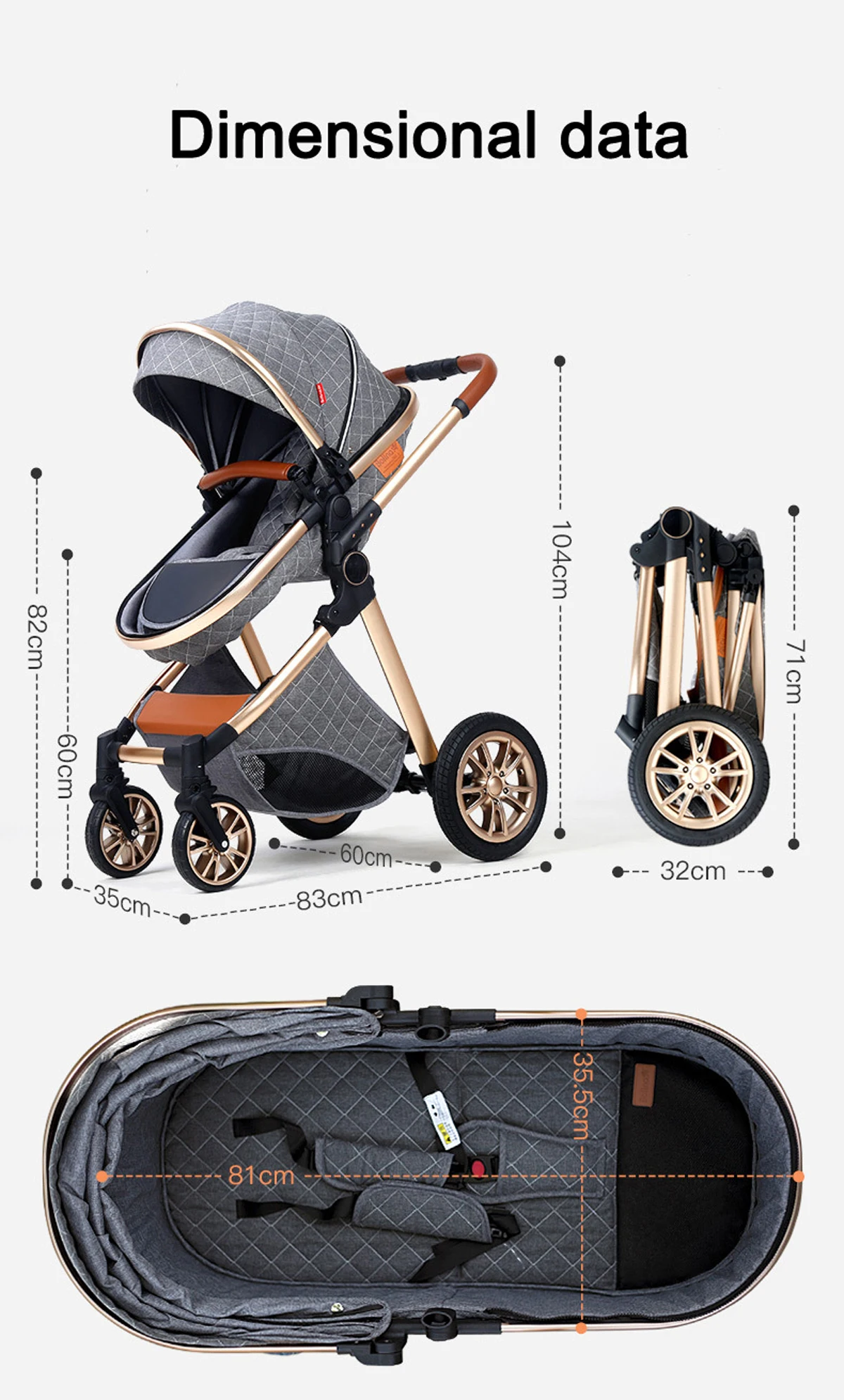 Luxury Baby Stroller 2 in 1 Foldable High landscape Newborn Baby Bassinet Puchair baby stroller