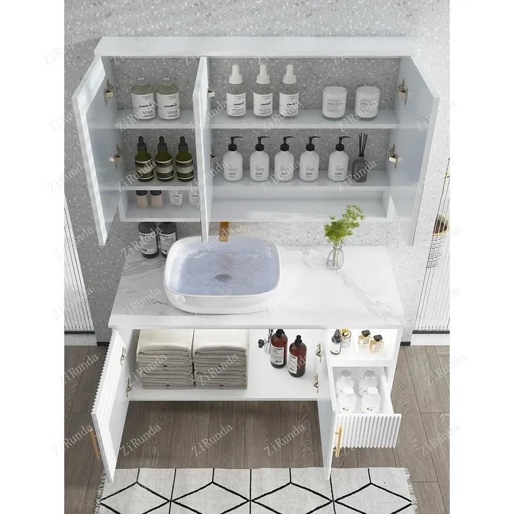 S~Stone Plate Whole Washbin Bathroom Sink Washbasin Washstand Smart Mirror Cabinet Set