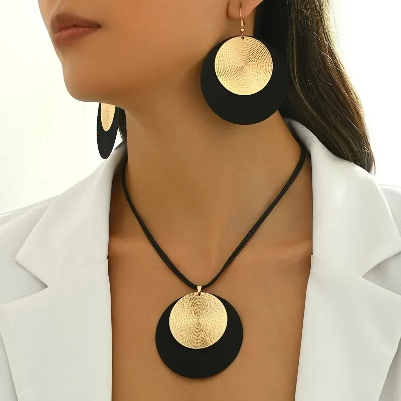 3PC Womens Round Earrings And Collar Necklace Set