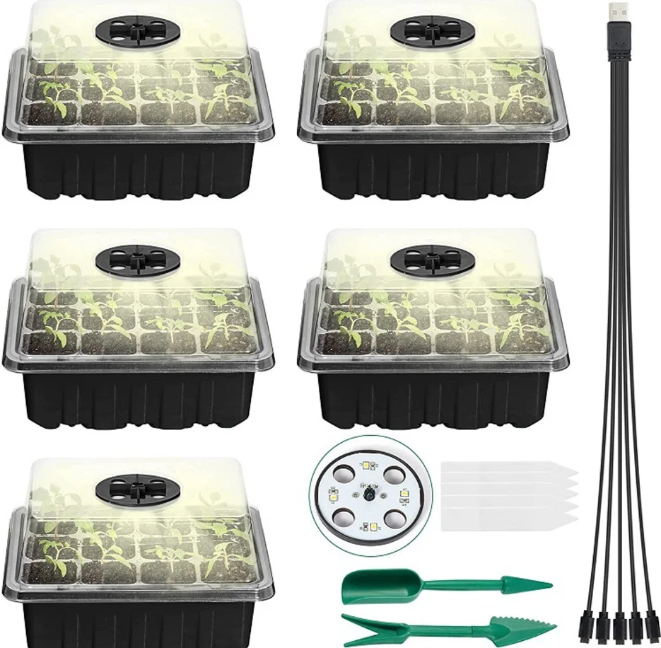 5PCS Indoor Greenhouse Planting Plant Germination Seedling Pot Set with Grow Light