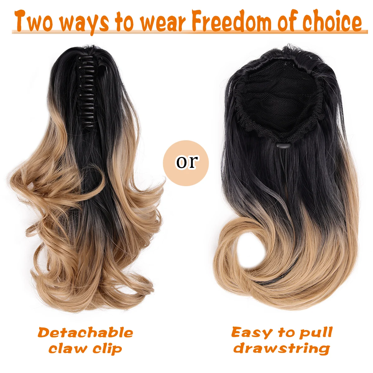 12 inch curled edge detachable claw clip ponytail extension synthetic wave fluffy drawstring claw clip style ponytail fake hair extensions