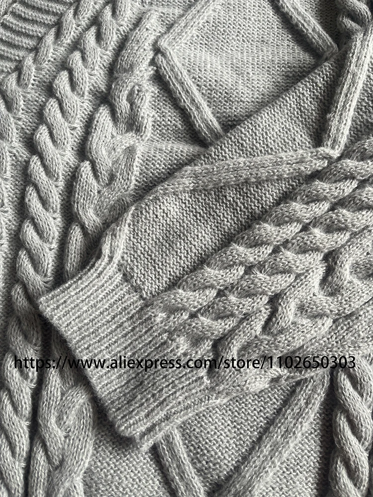 TTPD Cardigan Cozy Chunky Cable Knit V-neck Patched Grey Sweater Jacket for Women Autumn Winter TS Cardigan 3