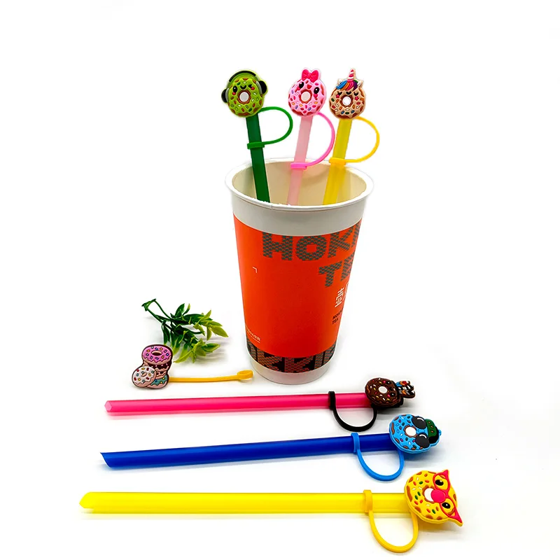 

1PCS PVC Straw Cover Cute Style Lovely Donut Pattern Straw Charms Airtight Dust Cap Splash Proof Drinking Reusable Straw Toppers