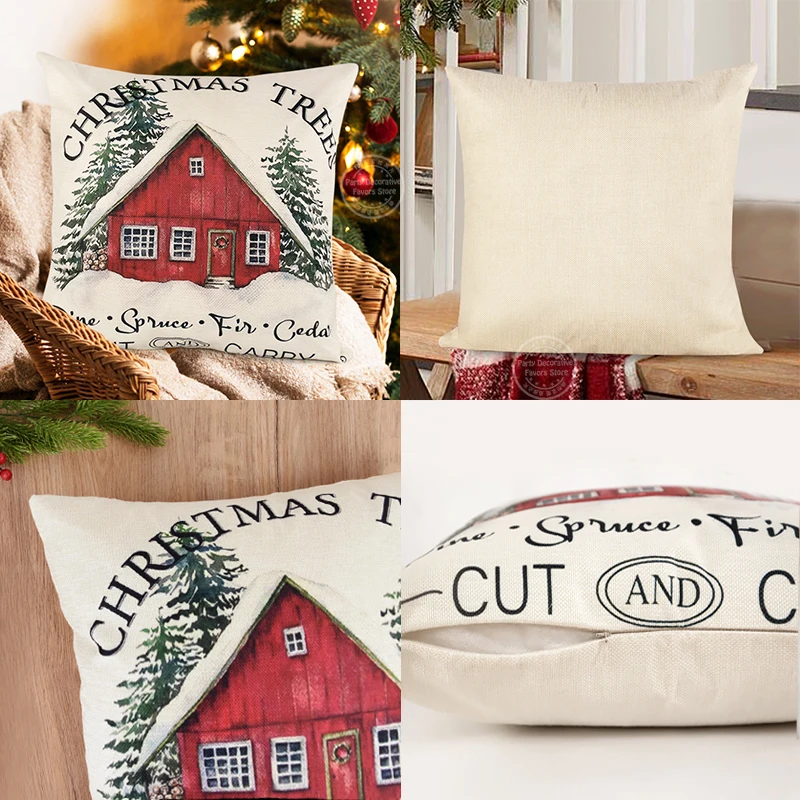 Linen Merry Christmas Pillow Cover 45x45cm Throw Pillowcase Winter Christmas Decorations for Home Tree Deer Sofa Cushion Cover images - 6