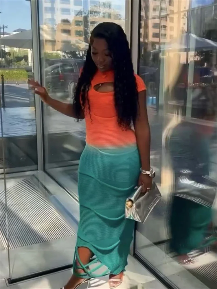 Wmstar Dresses for Women 2025 Wholesale Cross Neck Hollowed Out Black Fringed Knitted  Patchwork Maxi Dress Fashion Street Wear