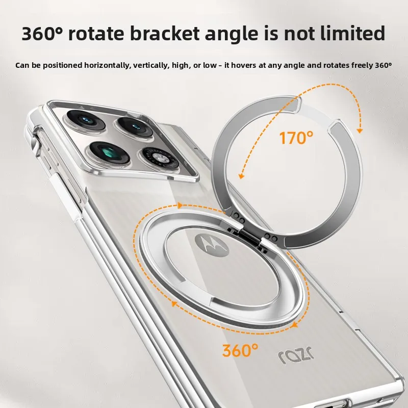 Electroplated Transparent HD Glass Cover with 360° Rotating Magnetic Stand and Shockproof Wireless Charging Compatibility