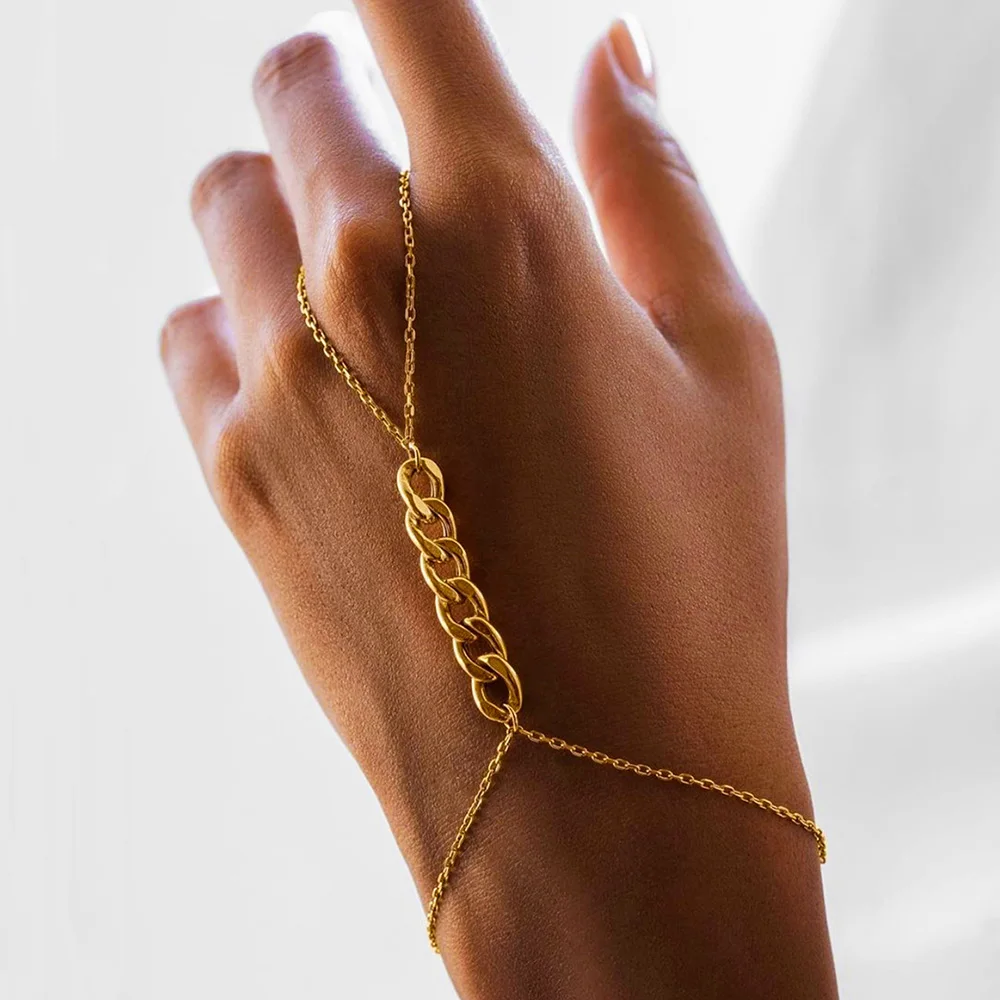 Delicate Slave Bracelet Ring, Gold Hand Chain Bracelet – AMYO Jewelry