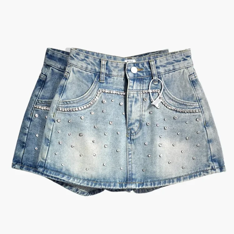 

Korean design crystal beaded women skirts high fashion high waist A line pencil skirt