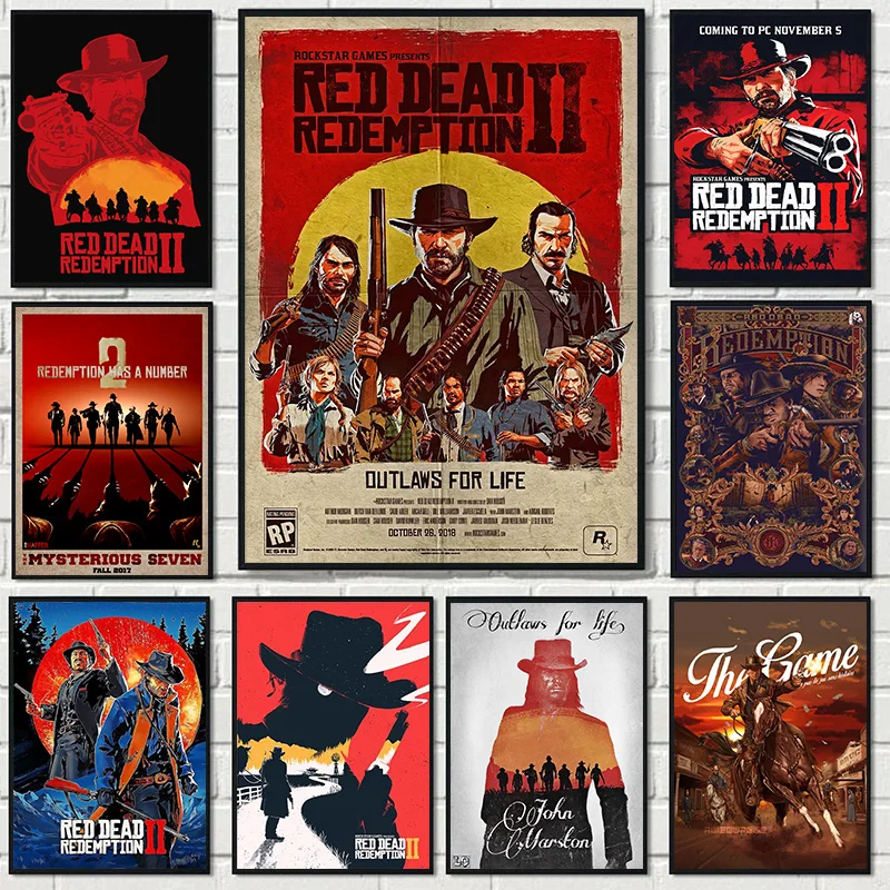 Pop Game Red Dead Redemption 1/2 Retro Westworld Videogioco Poster Wall Art Pictures Canvas Painting Home Room Decor