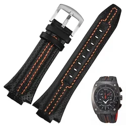Elegant 27x15mm Genuine Leather Watch Strap - Soft Cowhide Band - 27 - 15mm (Black - silver)