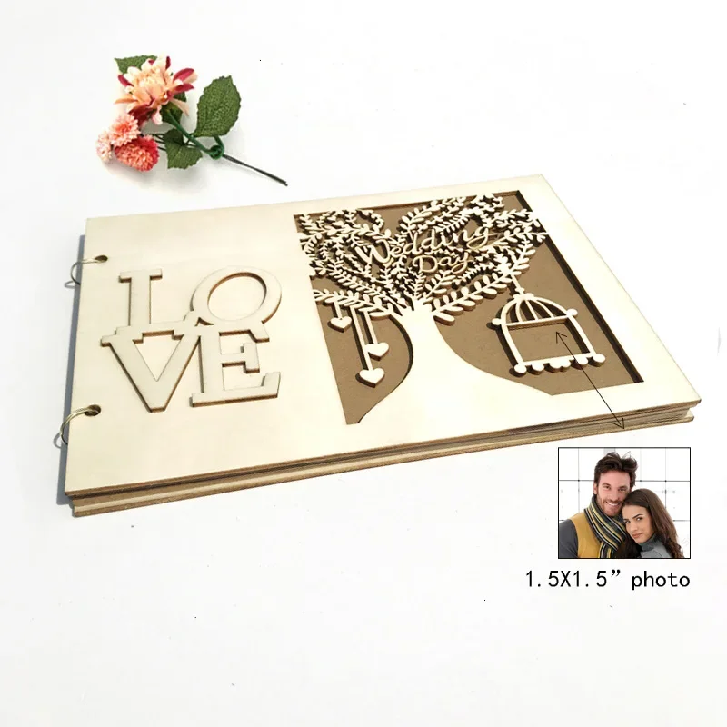 20 Pages Wooden Wedding Guest Books Mrs & Mr Creative Photo Frame Sign Signature Book Rustic Sweet Wedding Decoration Supplies