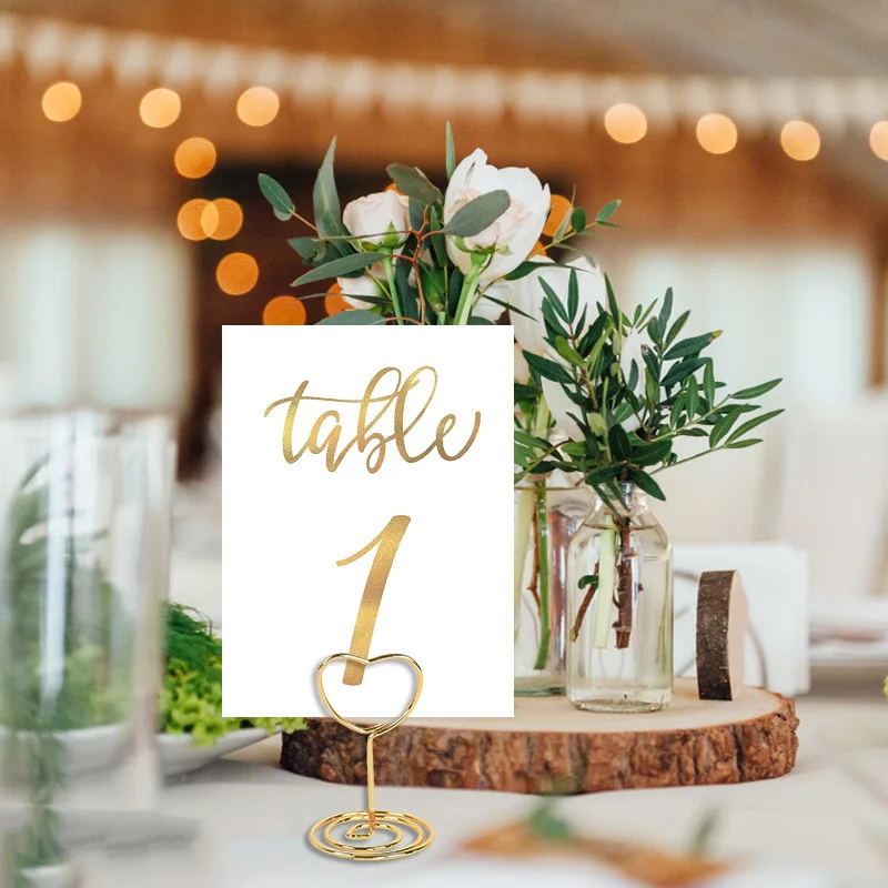 10/15pcs Metal Love Heart Card Holders Rose Golden Table Number stand Place Card Photo Message Clip Wedding Party Table Decor