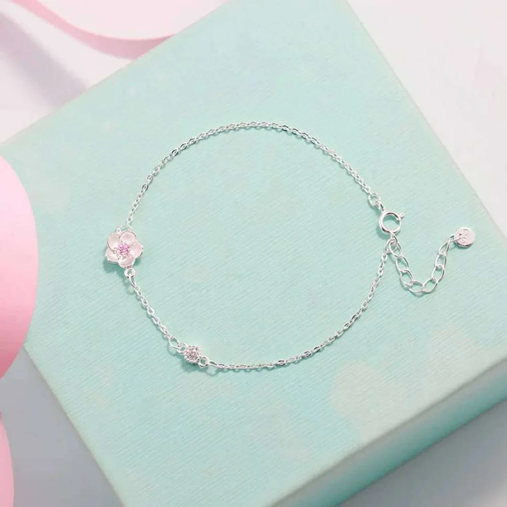 

Korean S925 Sterling Silver Cherry Women's 925 Bracelet Pink Hand Jewelry Pulseira Feminina Bizuteria Bracelets Gemstone Females
