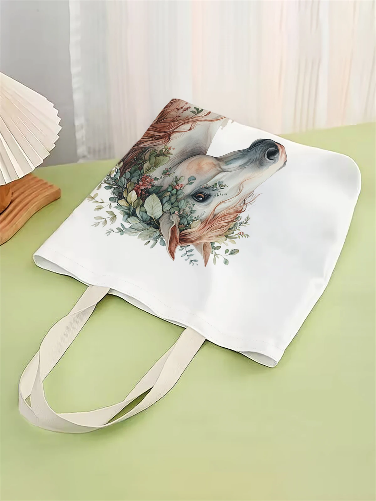 1 piece, horse pattern handbag, reusable fashionable handbag, multifunctional handbag, printed canvas shopping bag