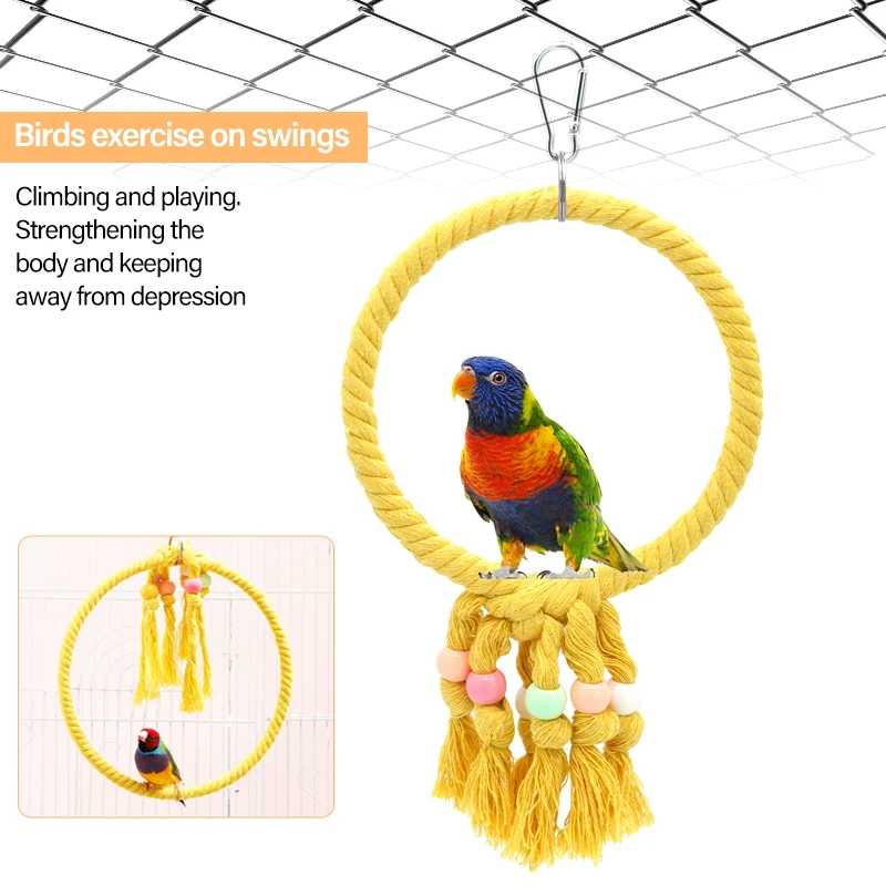 Pet Parrot Birds Cage Toy Parrot Cotton Rope Circle Ring Stand Chewing Bite Hanging Swing Climbing Play Toys 6