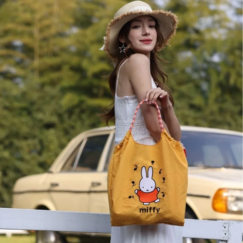 Miffy Cartoon Large Capacity Nylon Crossbody Tote Bag Embroidered