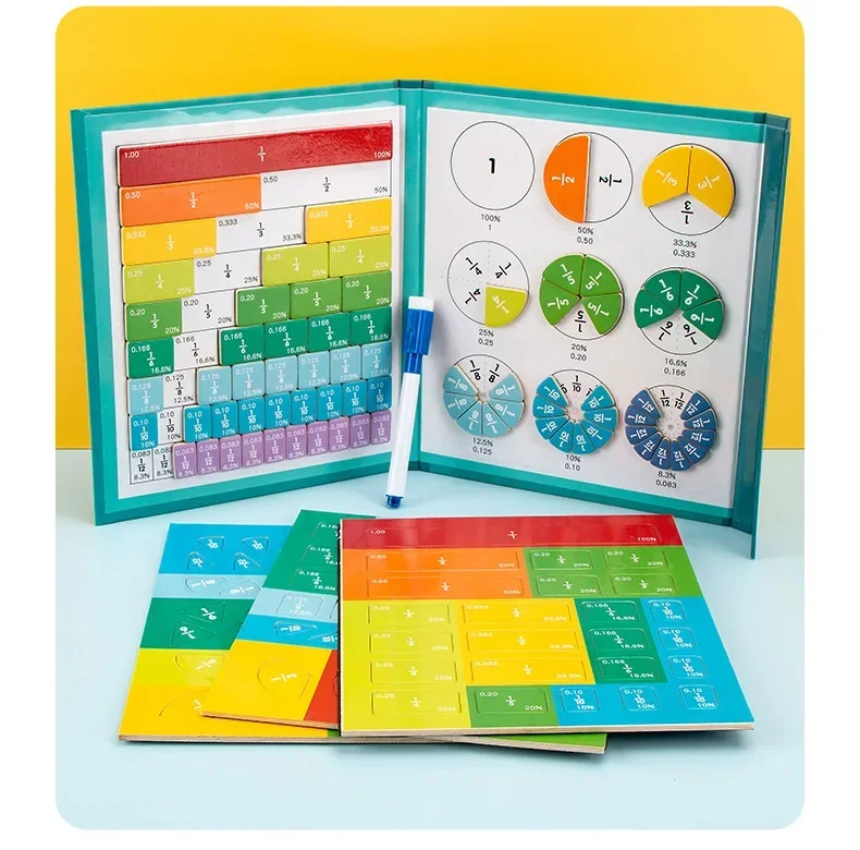 Montessori Magnetic Fraction Learning Math Toy Montessori Arithmetic Teaching Aids Wooden Book Educational Toys For Children