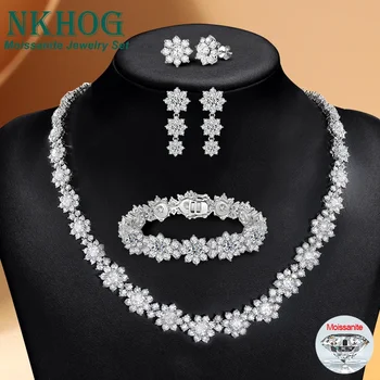 NKHOG Full Moissanite Jewelry Set 925 Sterling Silver Sunflower Necklace Bracelet Earring Sets For Women Fine Jewelry GRA Tested