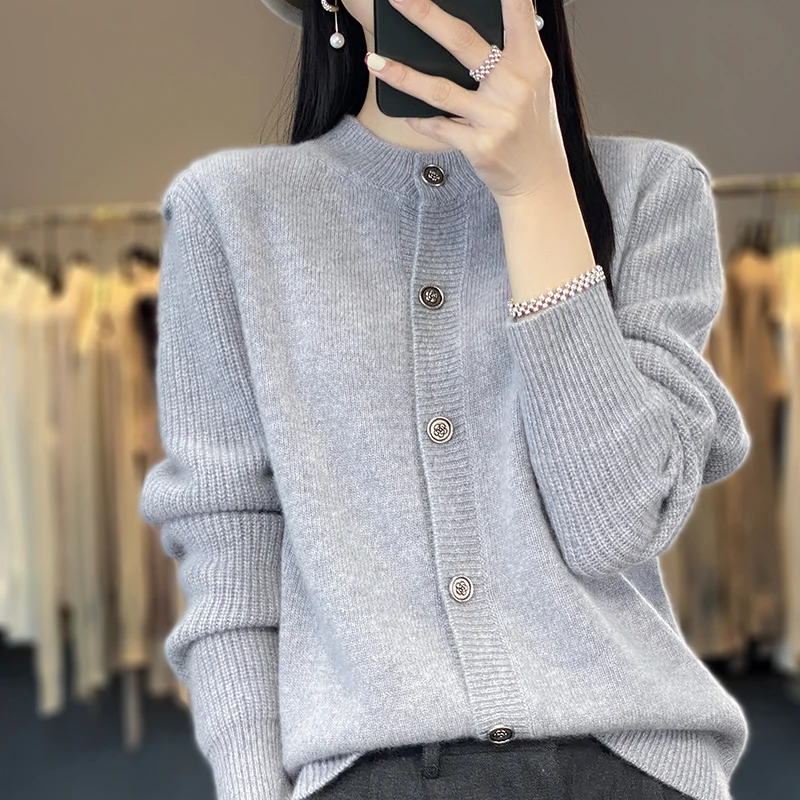 

Women's clothing 2023 autumn and winter V-neck cardigan loose sweater pure wool sweater single breasted jacket fashion short top
