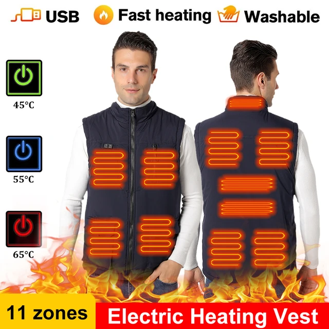 Chaleco térmico eléctrico con 11 zonas de calefacción chaqueta sin mangas  con interfaz USB/DC chaleco térmico de invierno para senderismo al aire  libre esquí - AliExpress