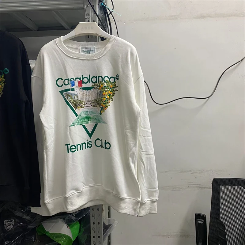 

23SS New Fasion Casablanca Triangle Tennis Club Sweatshirts Men Women Streetwear Loose Black White Hoodie Inside Tag Kanye West