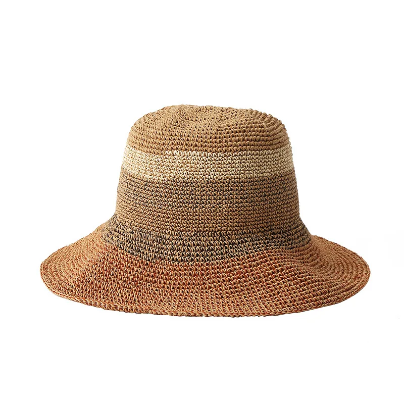 

Straw Hat Women Summer Fashion Stitching Striped Sun Hat Travel Beach Sunscreen Paper Straw Hat Fisherman's Hat