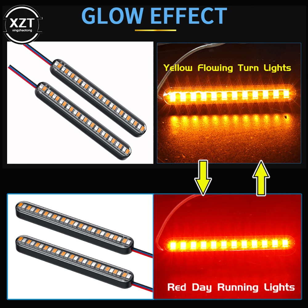 

24LED Motorcycle Turn Signal Plate Light Bar Flowing Water License Plate Light red yellow Rear Brake Stop Lamp Tail Indicator