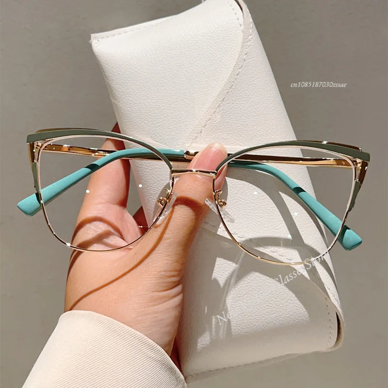 New simple metal blue light blocking glasses for women, cat eye glasses, computer glasses for work.