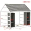 Wooden Twin Size House Bed for Kids,Includes Two Movable Wardrobes,Children Beds Features Cozy Fence and Roof 3