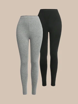 Two Piece Women Solid High Waist Leggings Sexy Elastic Waist Casual Yoga Pants at all seasons 1