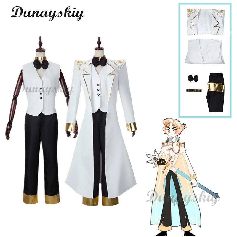 

Anime Hazbin Men Fans Cos Hotel Michael Cosplay Costume Adult White Trench Vest Pants Uniform Daily Outfits Men Halloween Suits