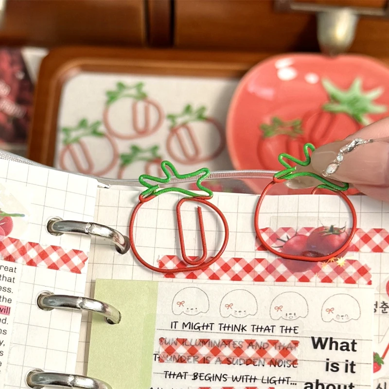Red Retro Japanese Paper Clip 5pcs/set Tomato Strawberry Cherry Scrapbook Paper Clip Book Page Memo Fixed Clips Student Supplies paper clips