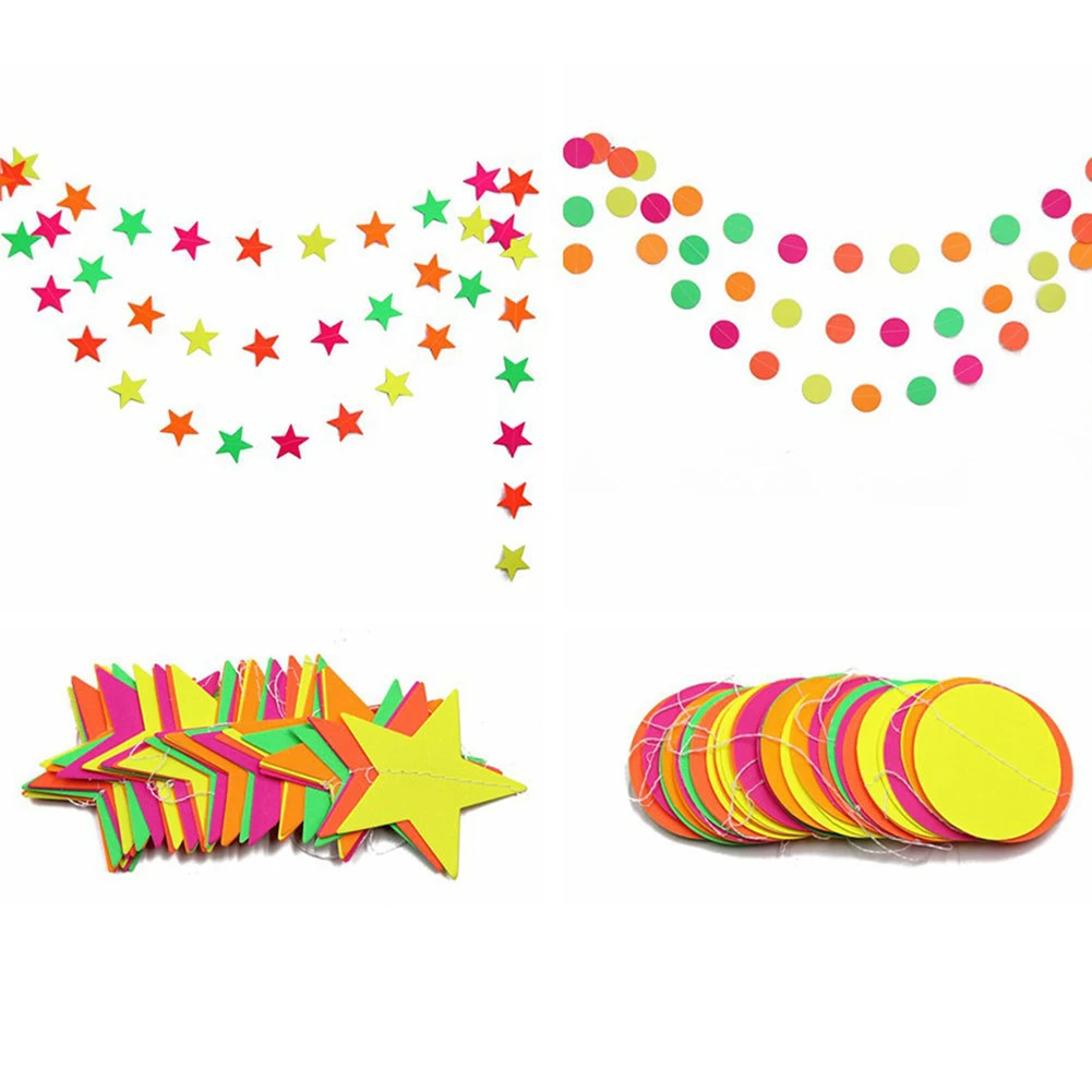 Description Picture 4 of itemNeon Fluorescent Garland Round Stars Black Light Glow Party Decor Happy Birthday/ Banner Baby Shower Supplies Wedding Decoration