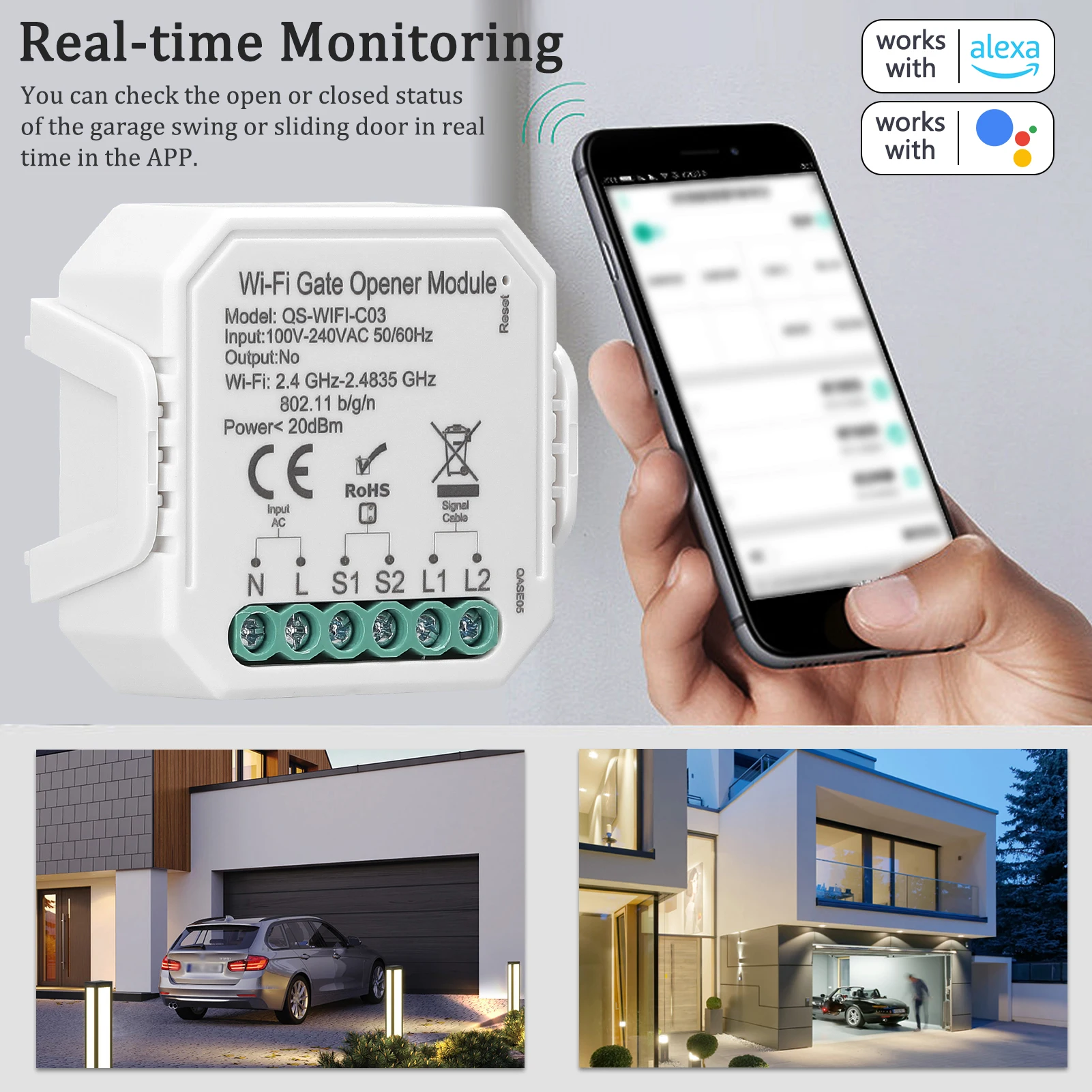 Tuya WiFi Garage Door Opener Controller Mobilephone Remotely APP Control Compatible with Alexa Google Home for Voice Control smart garage door opener