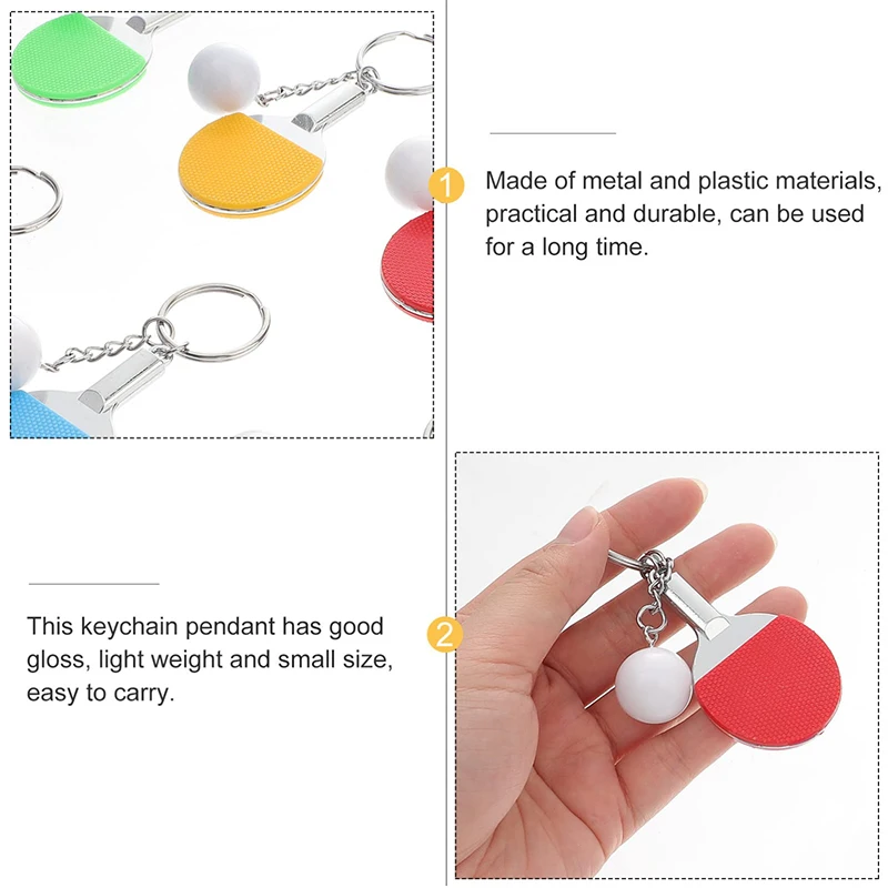 12Pcs Ping Pong Keychains Table Tennis Keychain Mini Ping Pong Keyrings Table Tennis Racket Sports Keyring for Bags Backpack