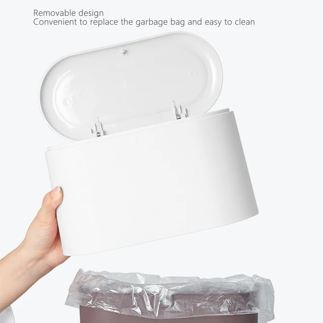Simple Desktop Trash Bin Mini Durable Storage Bucket Can Automatic Pop-up Lid For Dressing Tables Home Office Garbage Bucket 3