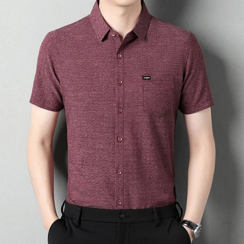 Summer Mulberry Silk Linen Short Thin Casual Business Men's Half Sleeved Inch Shirt Real Pocket