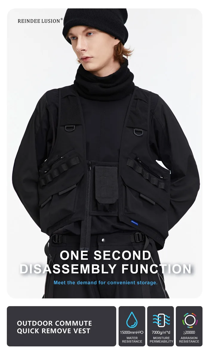 Reindee Lusion  Outdoor commute quicke remove vest functional clothing multiple pockets waterproof zippers techwear gorpcore