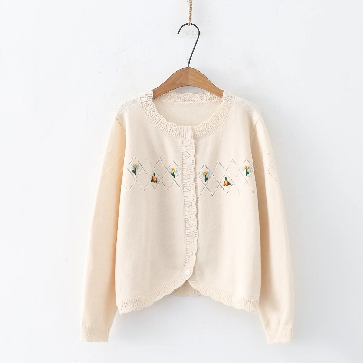 

Autumn Sweet Mori Style Handmade Embroidered Sweater Coat Round Neck Long Sleeve Cardigan Sweater Sweet Lolita Y2K Tops Knitwear