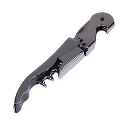 Elegant Stainless Steel Double Hinge Corkscrew and Bottle Opener (Black)